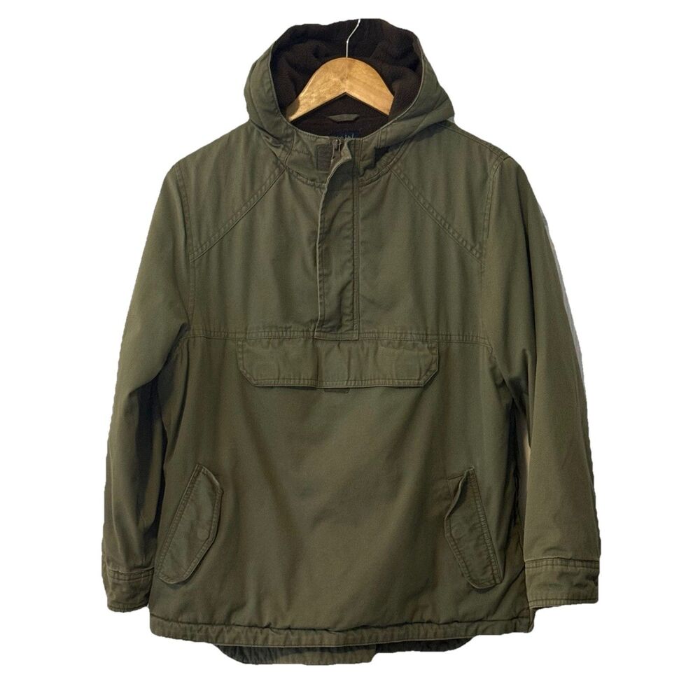 Mini Boden Hooded Anorak Jacket Olive Green Fleece Lined Cotton Boys 9-10Y